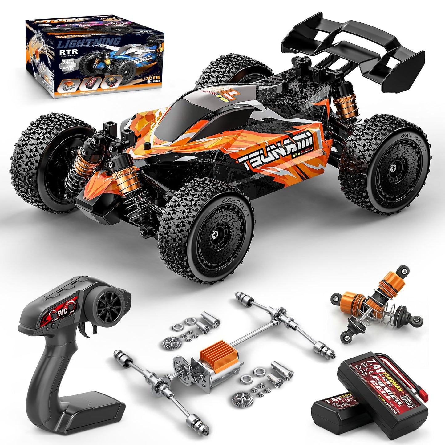 RC Cars 1:18 High-Speed RC Off-Road Truck for Adults & Boys,36KM/H RC Car with Metal Drivetrain, Dual Rechargeable Batteries, Splash-Proof