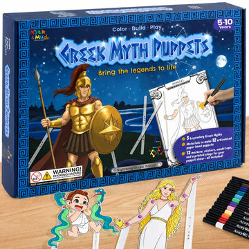 Greek Myths DIY Craft Kit for Kids Ages 5-10, Articulated Paper Puppets to Color, Build & Play, Bring Ancient Legends to Life, Fun Educational Gift