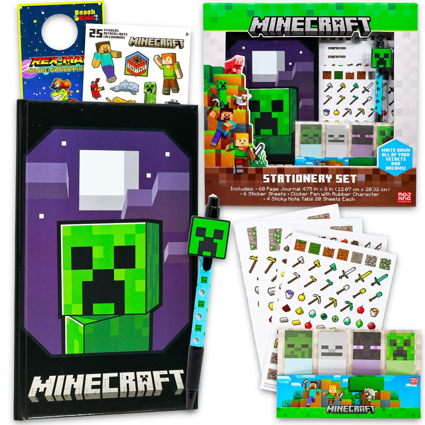 Minecraft Arts and Crafts Stationery Kit - Bundle with 60 Page Journal, Stickers, Sticky Note Tabs, Pen, More for Kids, Toddlers, Boys | Minecraft