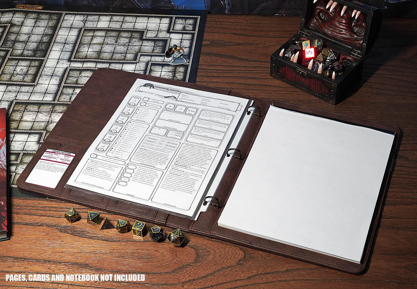 Forged Dice Co. Game-Folio PU Leather Portfolio Binder - Gaming Binder for DND Character Sheets with DND Spell Cards Organizer and Clear Front Pocket