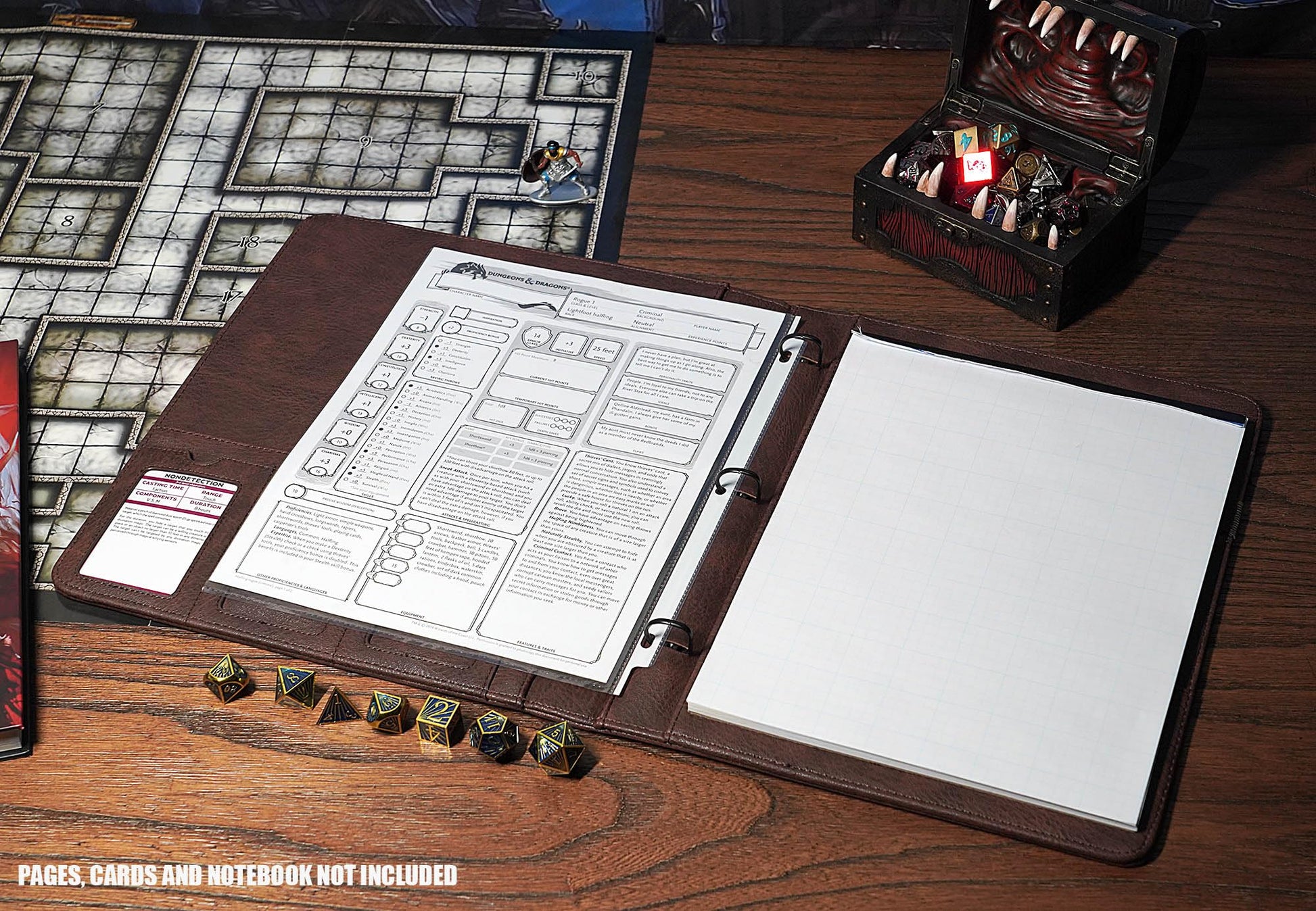 Forged Dice Co. Game-Folio PU Leather Portfolio Binder - Gaming Binder for DND Character Sheets with DND Spell Cards Organizer and Clear Front Pocket