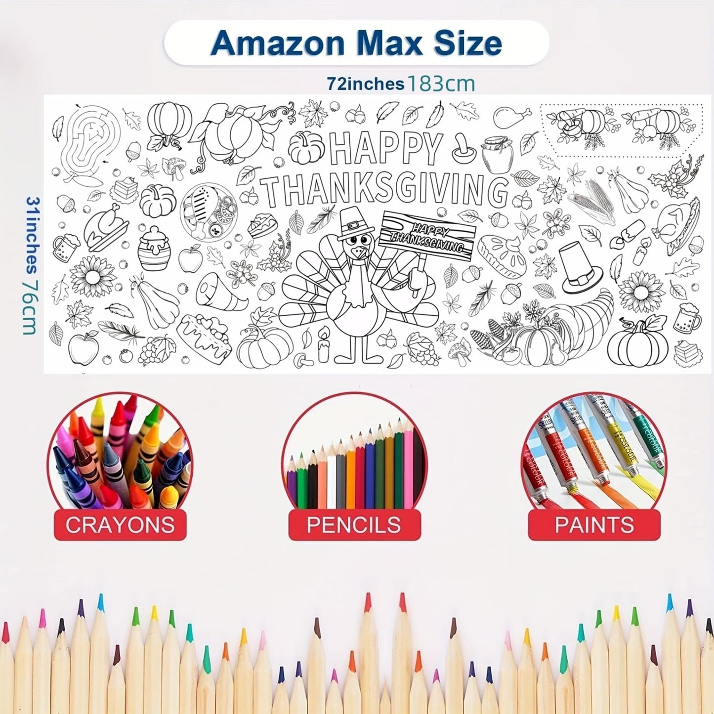 Hoblynth Giant Thanksgiving Coloring Table Cloth for Kids Large Thanksgiving Posters to Color Jumbo Coloring Tablecloth Crafts Thanks Giving Party