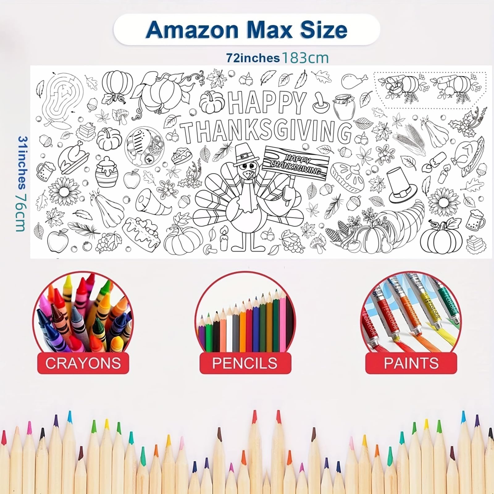 Hoblynth Giant Thanksgiving Coloring Table Cloth for Kids Large Thanksgiving Posters to Color Jumbo Coloring Tablecloth Crafts Thanks Giving Party
