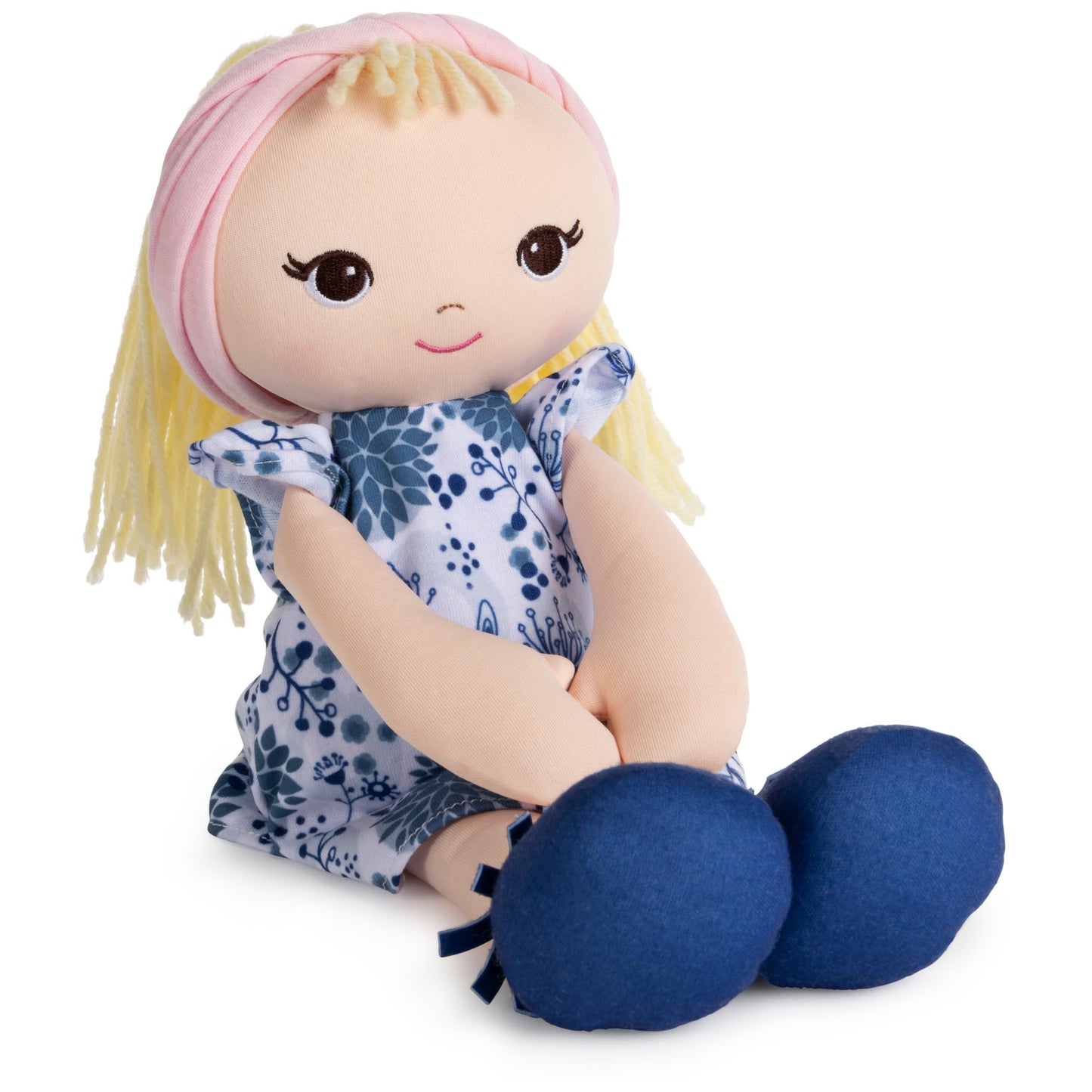 GUND Baby Toddler Doll Plush Blonde, Blue Floral Dress, 8"