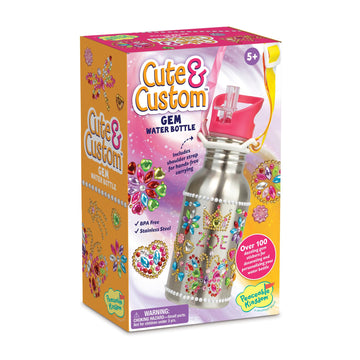 MindWare Cute & Custom Gem Water Bottle Decorating Kit, DIY Craft Activity with Stainless Steel Bottle and Gem Stickers, Creative Personalization Toy