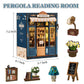 DIY Miniature Dollhouse Kit Book Nook Pergola Reading Room with LED Light, Wooden 3D Miniature House Craft Kit for Adults, Bookshelf Insert Decor