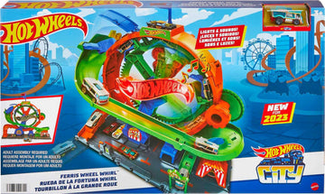 Hot Wheels City Track Set with 1 Hot Wheels Car, Kid-Activated Ferris Wheel with Carnival Lights & Sounds, Ferris Wheel Playset, HKX46