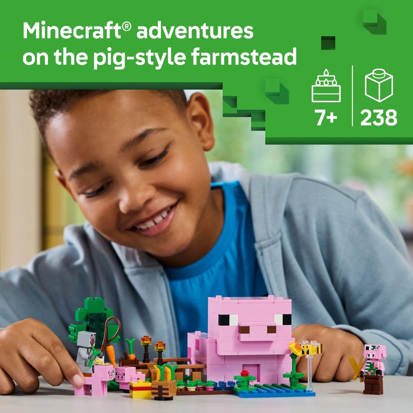 LEGO Minecraft The Baby Pig House Toy Figures and Playset - Building Minecraft Toy for Kids, Boys and Girls, Ages 7+ - Gift for Birthdays - with 2