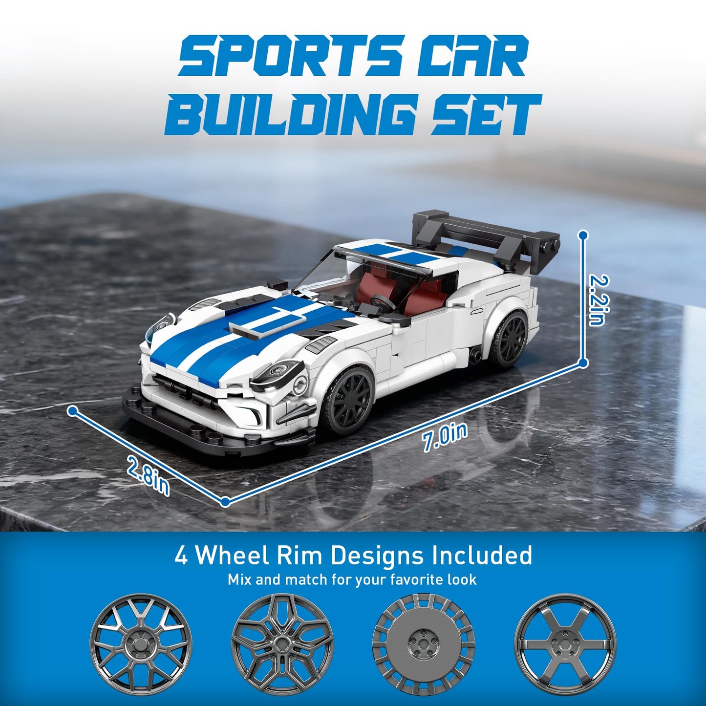 HIGH GODO Sports Car Building Set, Racing Car Decor Model Kit, Cool Collectible Cars Toys Gifts for Adults Teens Age 14+ (394 Pieces)
