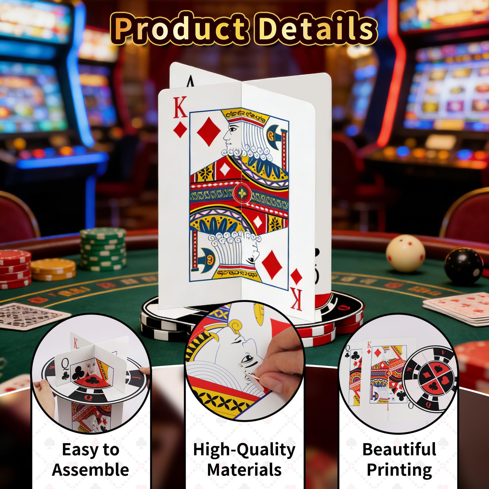 4 Pack Casino Centerpieces for Tables Casino Table Decoration Casino Theme Party Decorations 3D Poker Cardboard for Vegas Game Night Party Casino