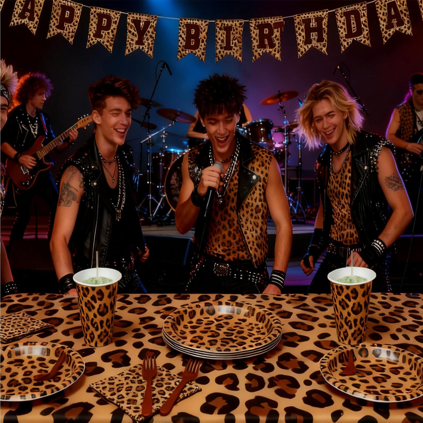 Leopard Print Party Supplies, Cheetah Happy Birthday Party Decorations with Plates Napkins Cups Tablecloth for Safari Animal Leopard Birthday Party