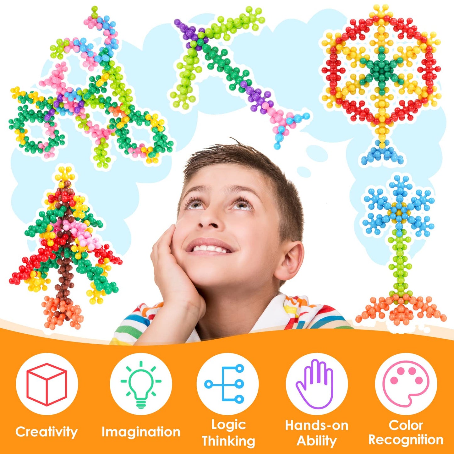 NiToy Building Blocks Educational Toy - 300PCS Snowflake Stem Construction Set for Kids 3+, Safe Non-Toxic Storage Case, Learning Gifts for Boys