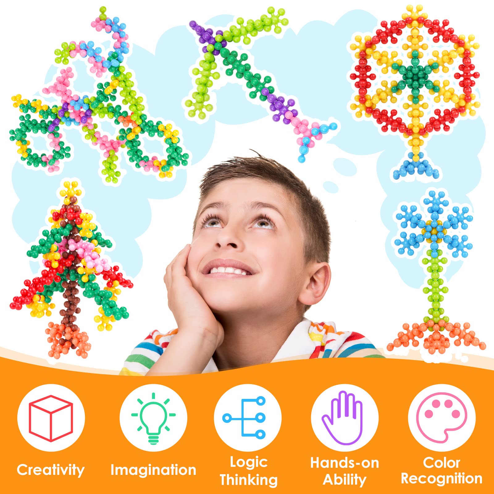 NiToy Building Blocks Educational Toy - 300PCS Snowflake Stem Construction Set for Kids 3+, Safe Non-Toxic Storage Case, Learning Gifts for Boys