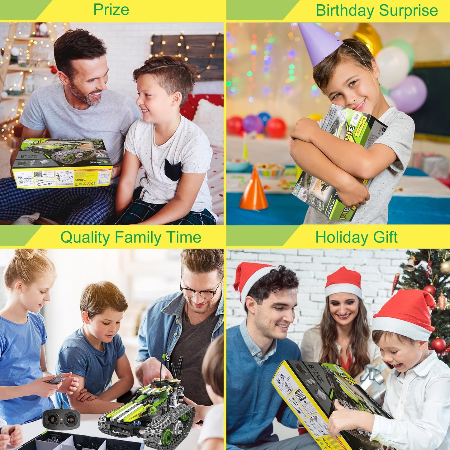 BIRANCO. Remote Control Tracked 3in1 Stunt Racer Building Kit - RC Car STEM Construction Toy, Gift Idea for Kids, Boys and Girls Ages 8-12 Year Old
