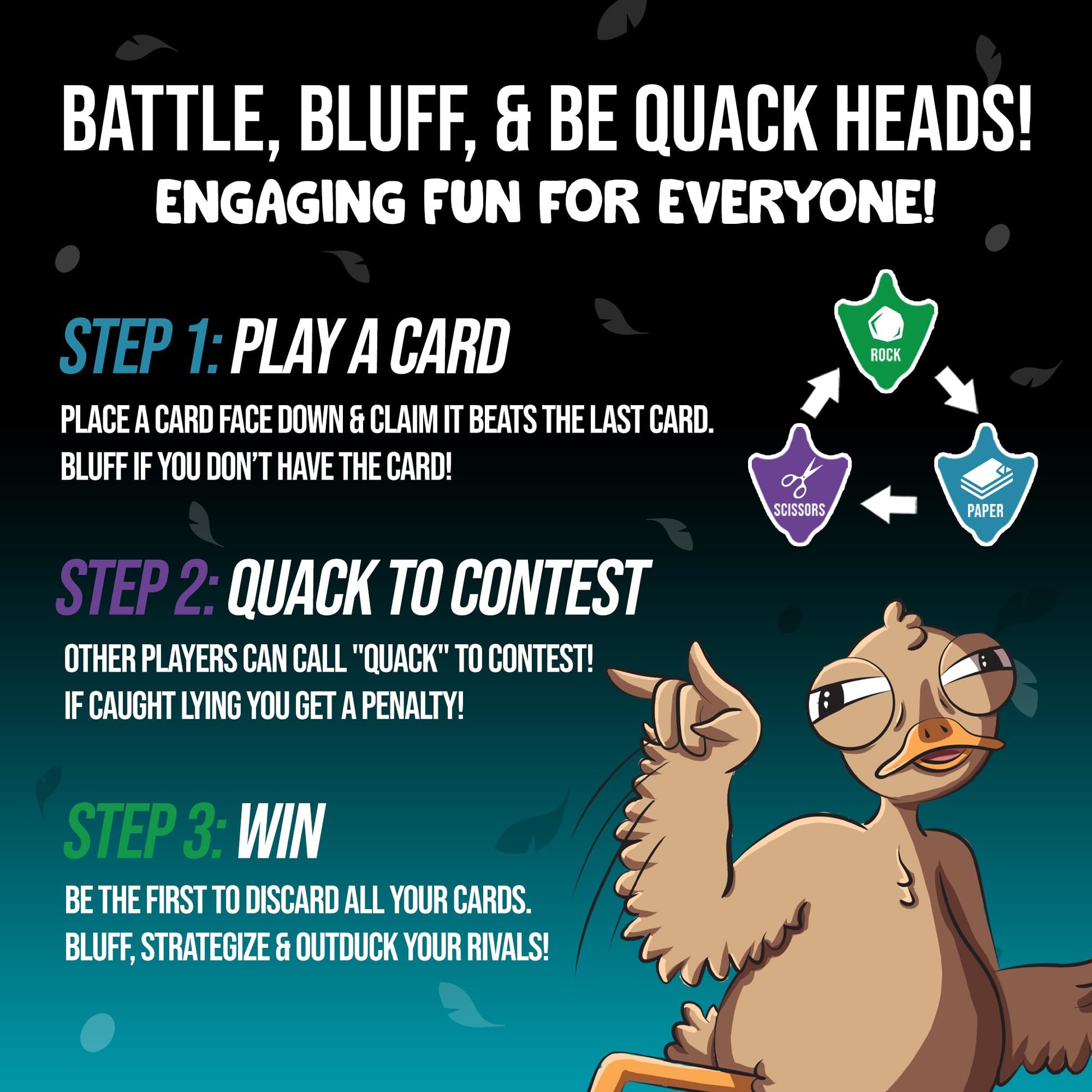 Chicken Challengers Quack Heads Card Game The 4D Rock Paper Scissors Bluffing Party Game | Competitive and Fun for Adults & Teens, 2-6 Players, Ages