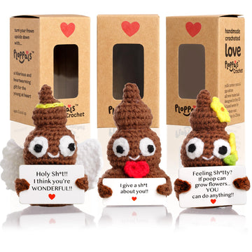 Funny Crochet Positive Poo | Poop Plush Set of 3 for Women, Coworkers, Men & Teens | Handmade Emotional Support Crochet for Room & Bathroom Decor