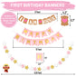 1st Birthday Girl Decorations WITH Birthday Crown- Baby First Birthday Decorations Girl - Pink and Gold Party Supplies - One Balloon, Heart