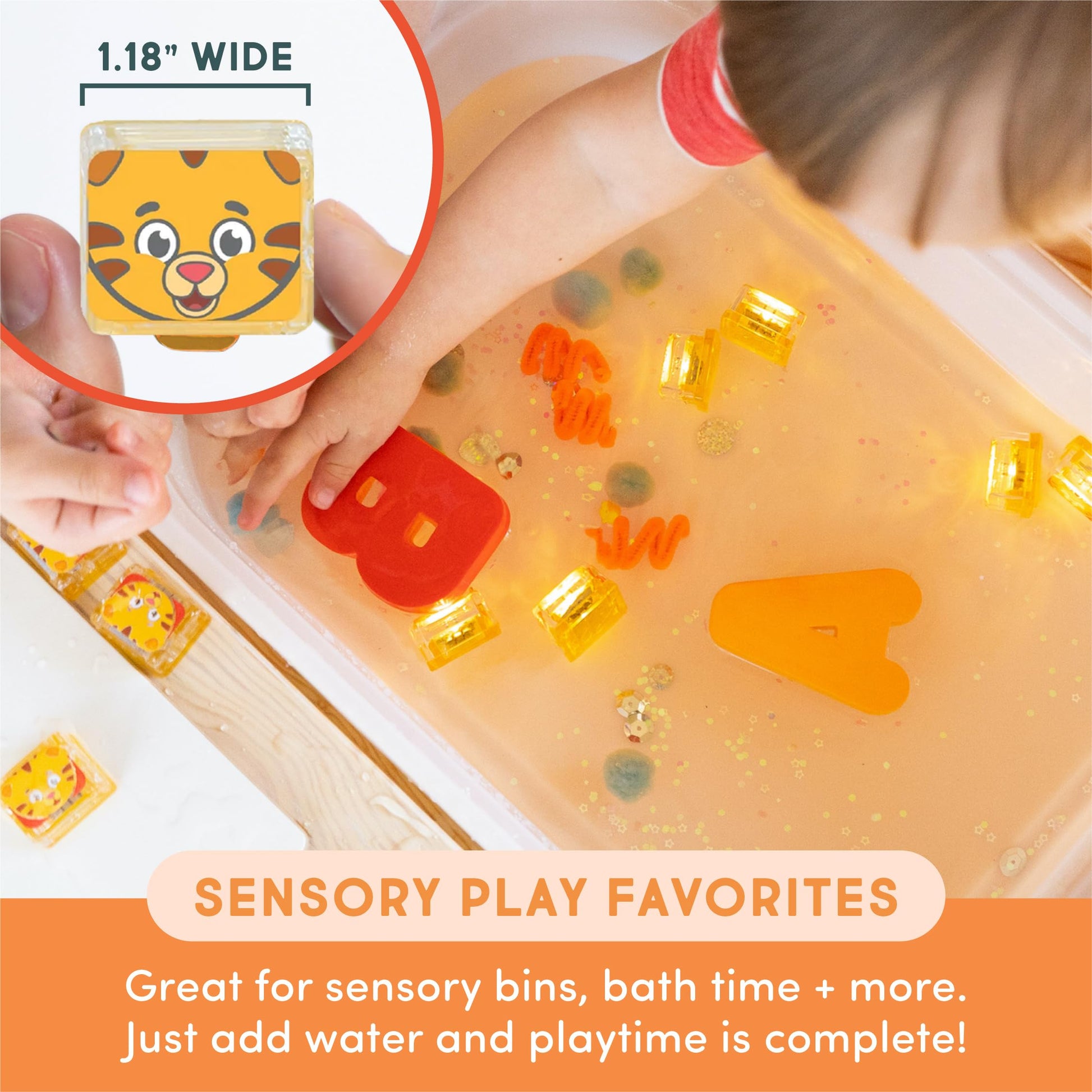 Glo Pals Water Daniel Tiger Activated Light-Up Sensory Bath Toy Vibrant Cubes for Bathtime and Sensory Play, Pack of 4