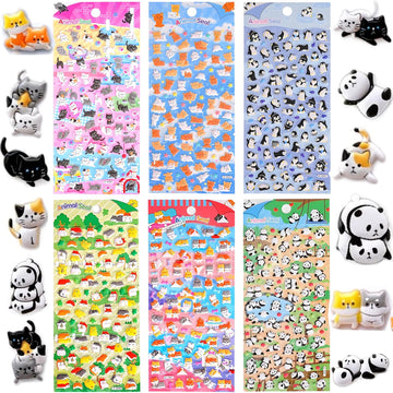 Puffy Animal Stickers Cute Mini 3D Penguin Puppy Panda Bear Stickers Fluffy Raised Stickers for Indoor Outdoor Decoration 6 Sheets Ideal for Laptops