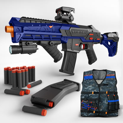 SOFITEN Automatic Toy Gun with Adjustable Scope, Electric Toy Sniper Rifle Foam Dart Blaster with Vest, Flashlight, Grip, Indoor Outdoor Shooting
