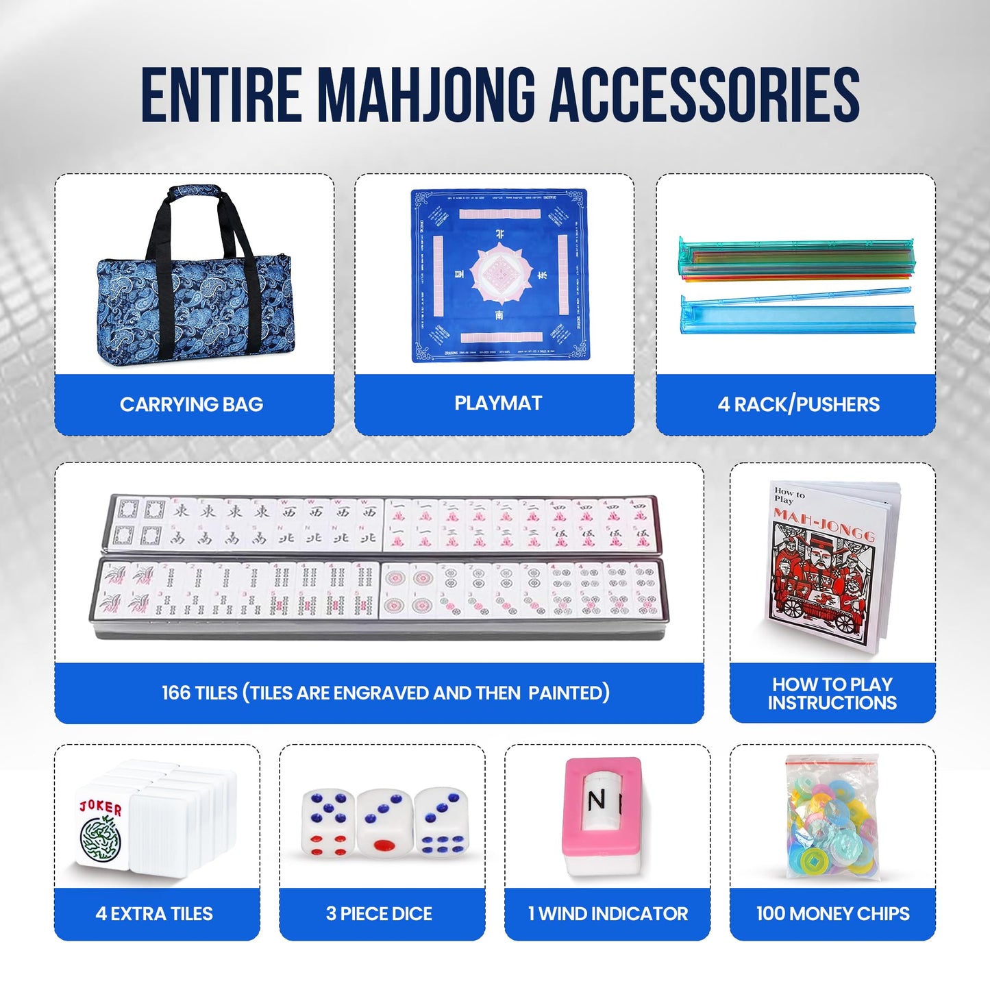 Emerald7 American Mahjong Tile Set with Mat - Premium Quality Melamine Mahjong Set with 166 Scratch-Resistant Tiles, Complete Accessories,