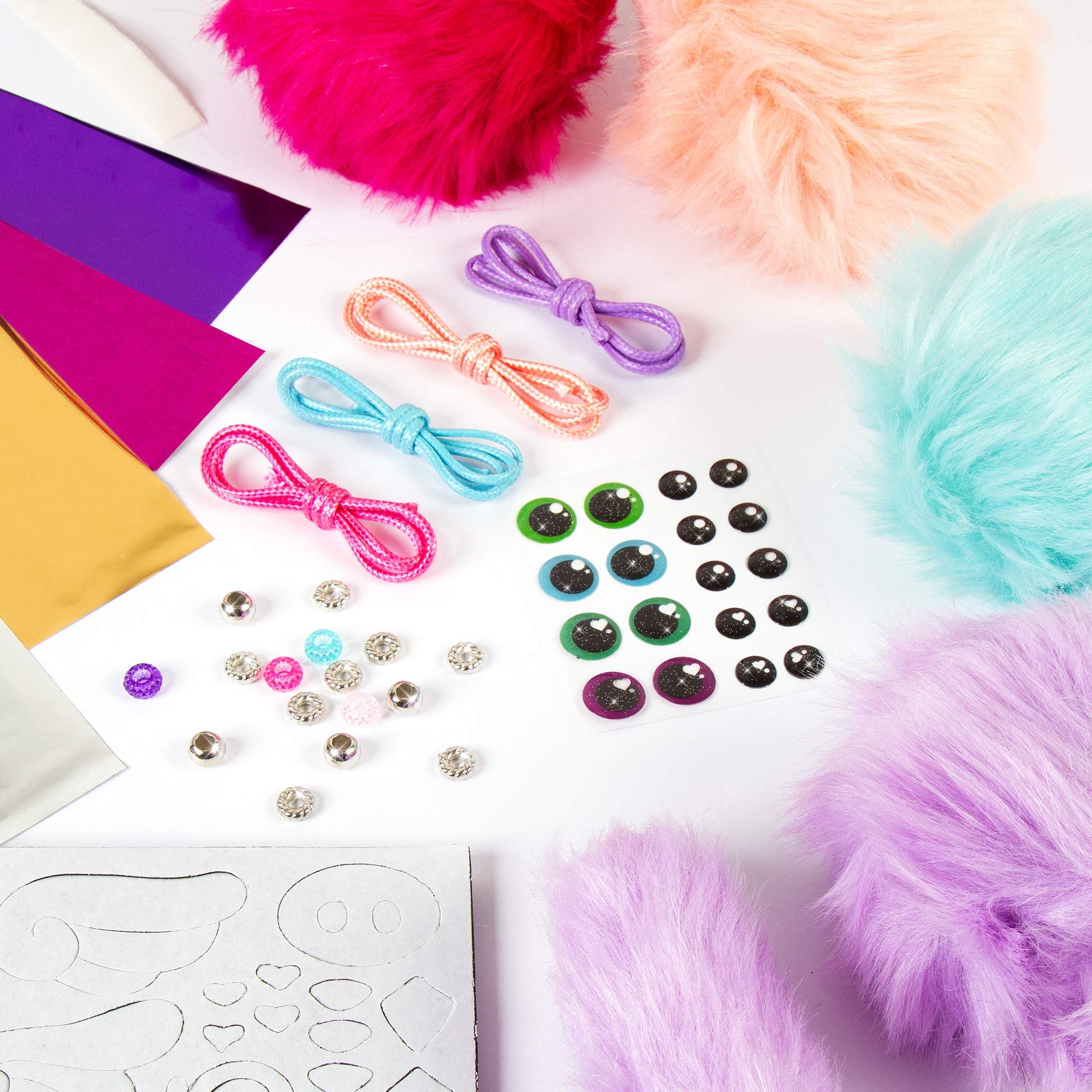 Make It Real DIY Cuddle Mob Kit - Create 4 Adorable Pom Pom Characters with 36 Pieces - All-in-One Arts & Crafts Set for Tweens & Girls - Fun