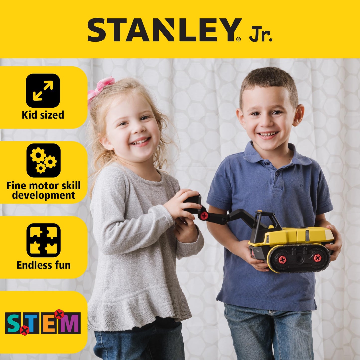 STANLEY Jr. Take Apart Cement Mixer Kit for Kids TT003-SY: Children’s 23 Piece Yellow STEM Construction Toy Truck with Figure Screwdriver Bolts, Ages