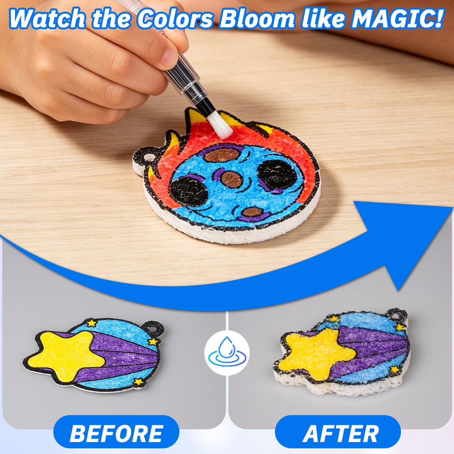MakeBloom 3D Puffy Art Kit for Kids - Outer Space DIY Foam Painting, Mess-Free Craft, Paint by Number Craft,Keychains & Travel Gift Age 4-6(Space)