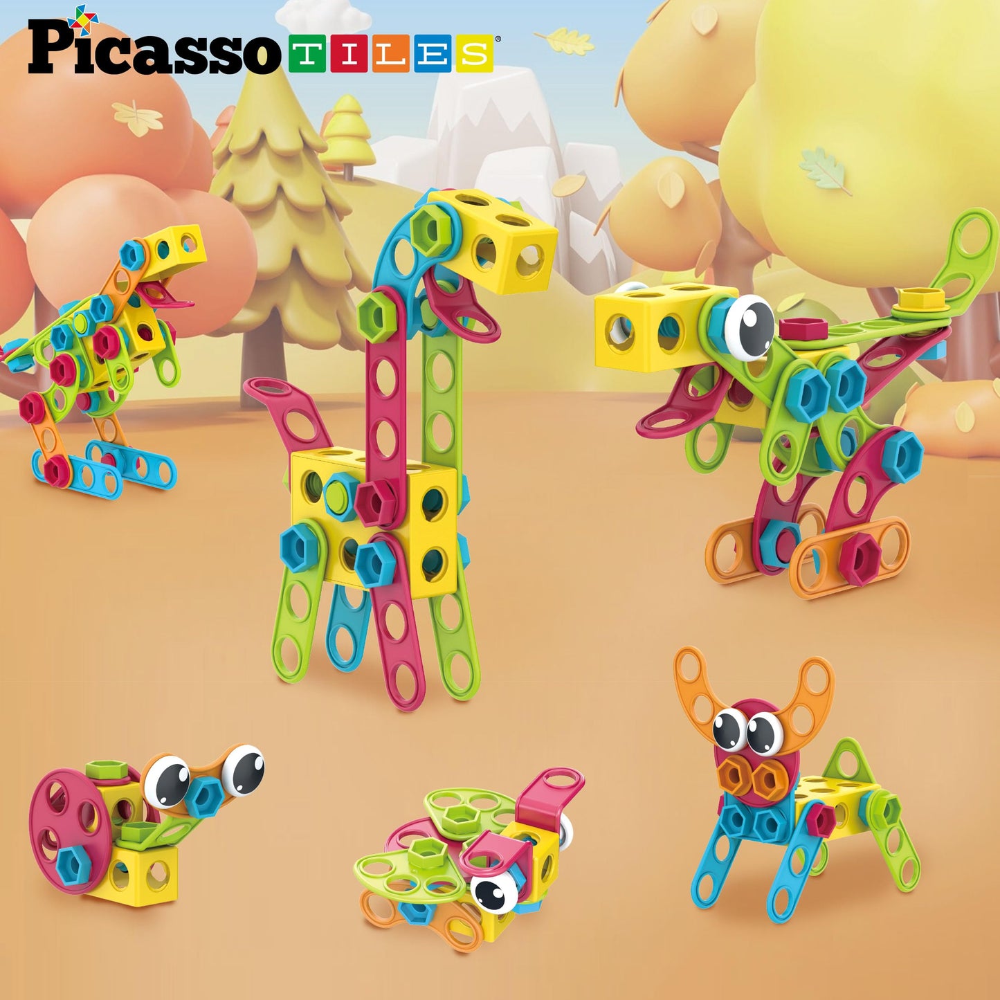 PicassoTiles 115 Piece Building Blocks Set Kids STEM Toy Construction Engineering Sensory Toys Kit Block Children Early Education Playset with FREE