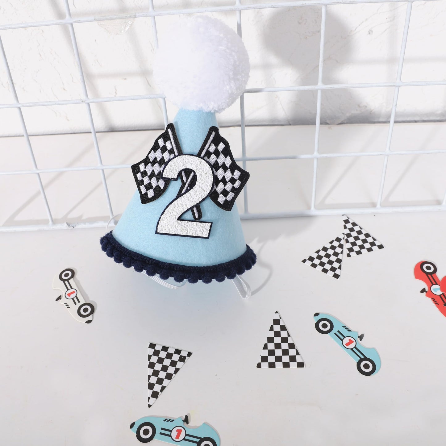 Agkvw Race Car 2nd Birthday Crown for Boys - Fast Birthday Hat and Decoration, Blue Decor