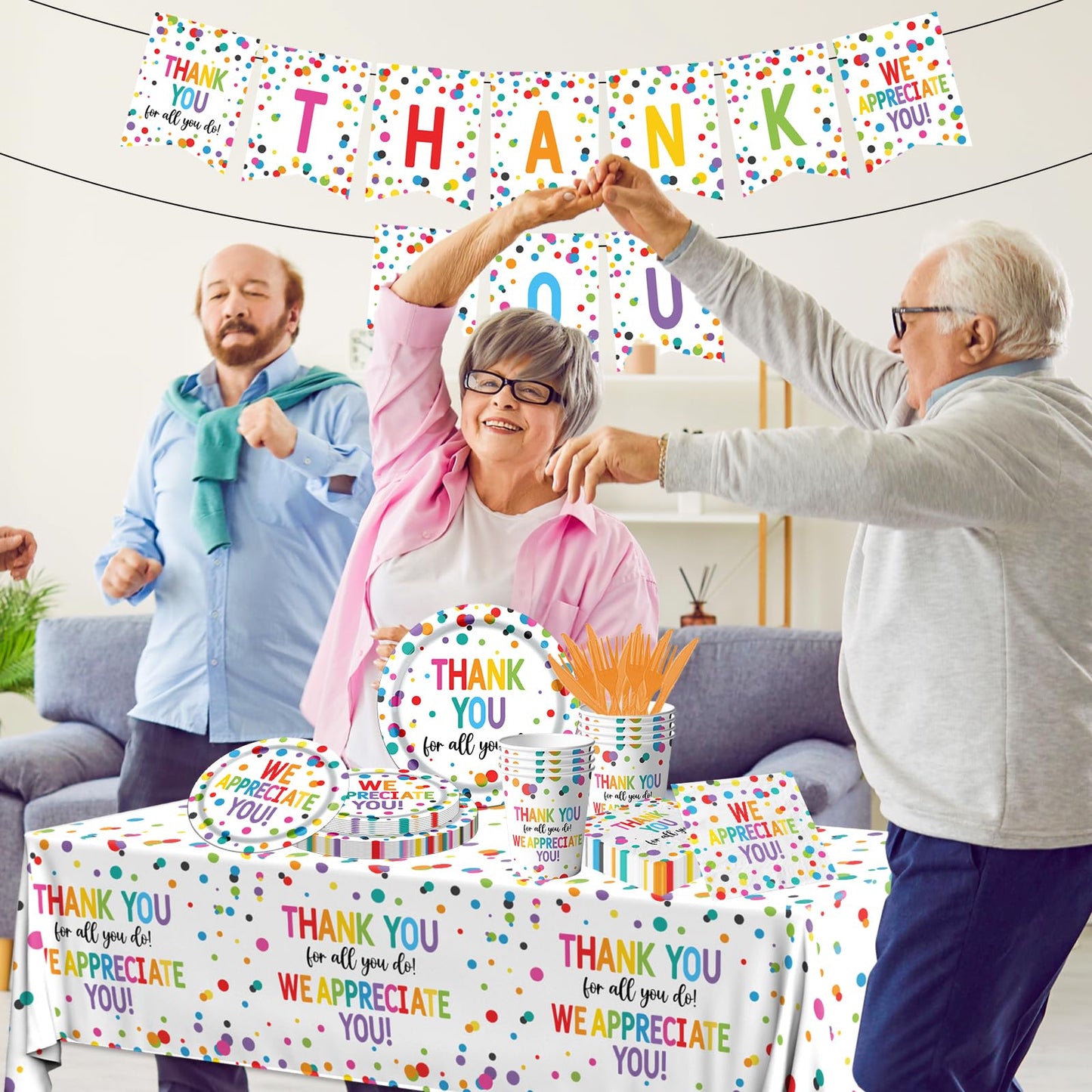 Thank You Party Plates and Napkin Decoration We Appreciate You Tableware Tablecloth Cups Banner Thank You for All You Do Employee Staff Appreciation