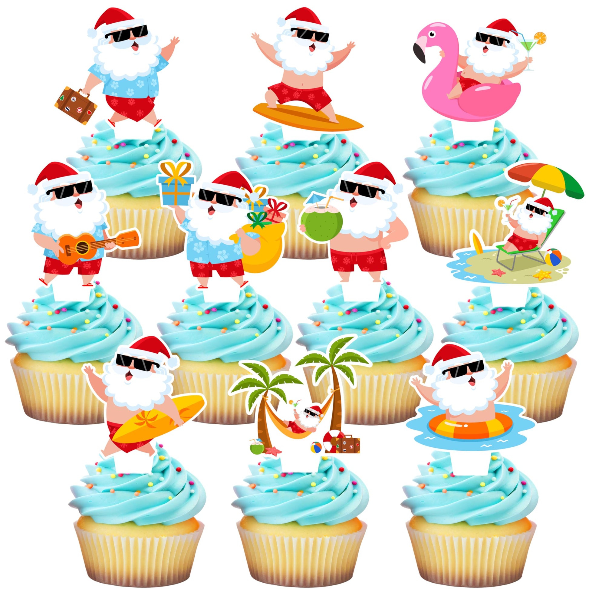 Summer Christmas Cupcake Toppers - 40Pcs