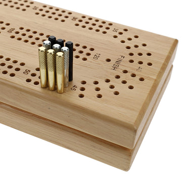 WE Games Cribbage Board Pegs Metal, Set of 9 Machined Cribbage Pegs Unique, 3 Colors (Brass, Silver & Black) Felt Pouch for Travel, Bulk Cribbage