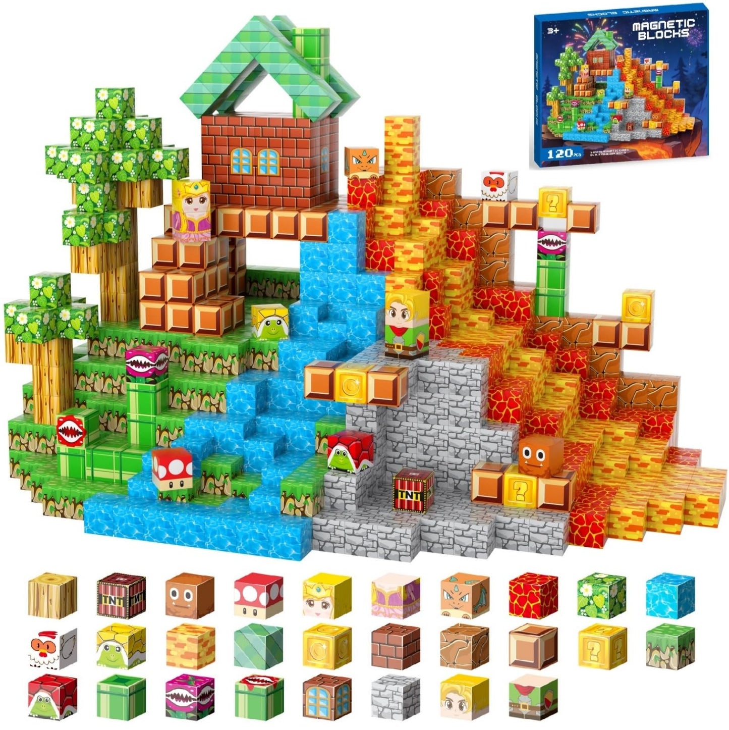 FGFXL Magnetic Blocks, 120-Piece 0.8in Building Magnet Adventure Game Set, Stacking Building Blocks Cubes Magnets for Kids, STEM Sensory Creative Toys
