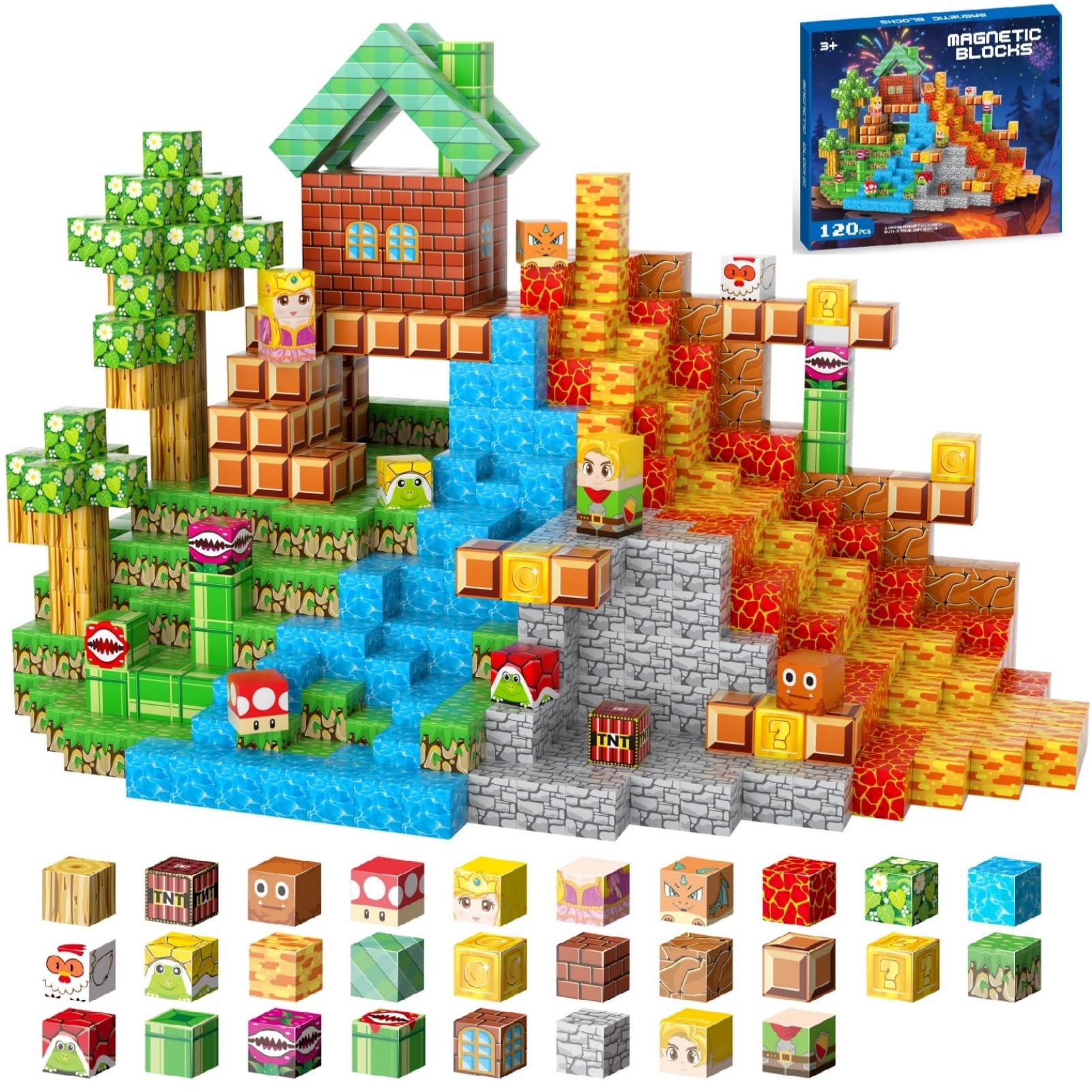 FGFXL Magnetic Blocks, 120-Piece 0.8in Building Magnet Adventure Game Set, Stacking Building Blocks Cubes Magnets for Kids, STEM Sensory Creative Toys
