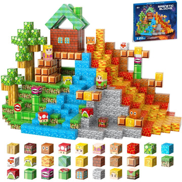 FGFXL Magnetic Blocks, 120-Piece 0.8in Building Magnet Adventure Game Set, Stacking Building Blocks Cubes Magnets for Kids, STEM Sensory Creative Toys