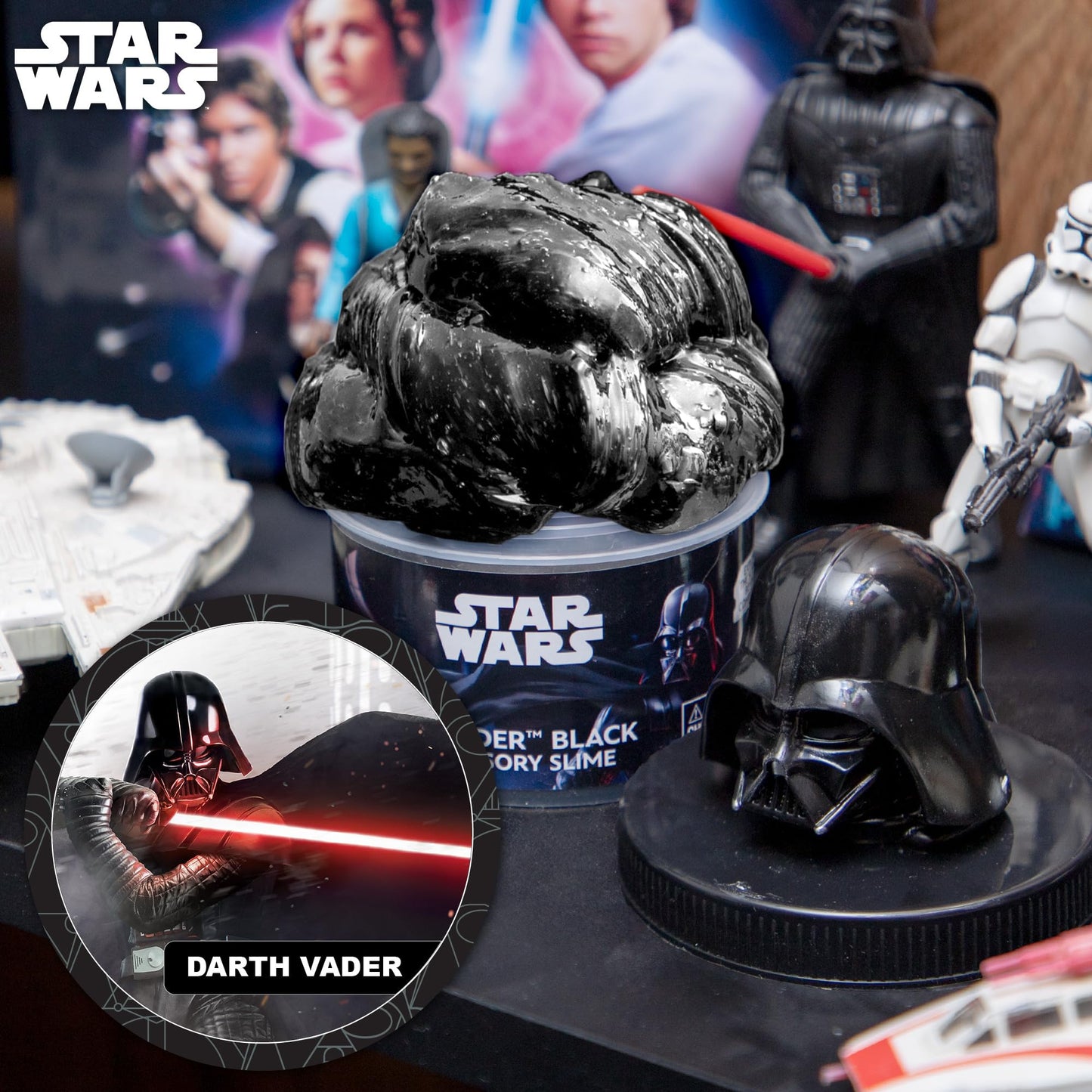 Official STAR WARS Slime, 3-Pack Galaxy Slime Kit, Includes Darth Vader, The Mandalorian, Grogu, Perfect for Goodie Bags, Desk Toys, Star Wars Merch,