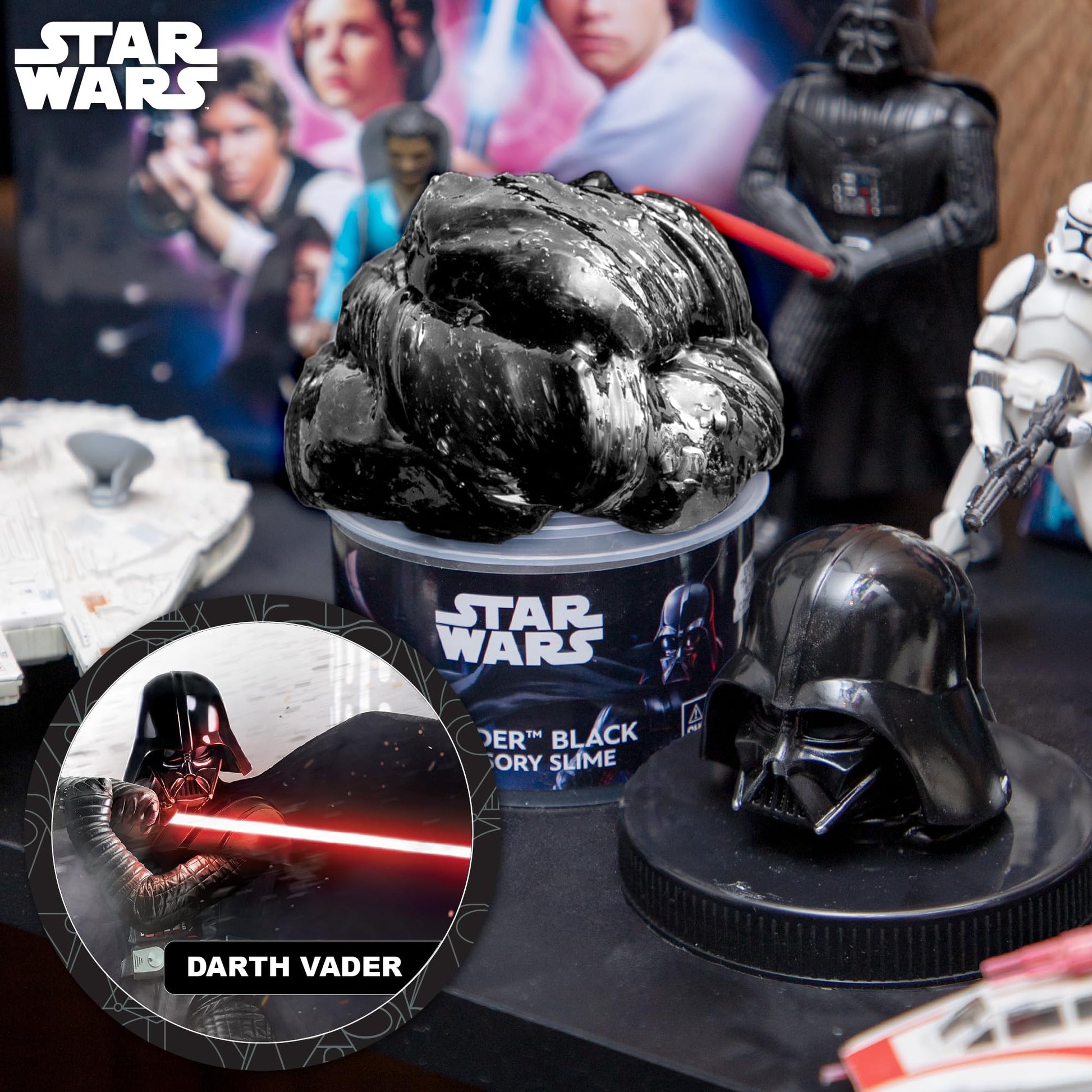 Official STAR WARS Slime, 3-Pack Galaxy Slime Kit, Includes Darth Vader, The Mandalorian, Grogu, Perfect for Goodie Bags, Desk Toys, Star Wars Merch,