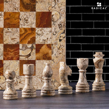 Radicaln Marble Chess Set 12'' Inches Coral and Red Handmade Classic Board Games for Adults, Luxury Marble Chess Board & Pieces, Modern Table Chess