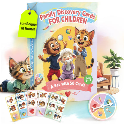 50 Indoor Discovery Cards for Kids 3-12 - Montessori Screen-Free Activity Set | 5 Themes | Spinner & Reward Stickers | Fun Game for Home & School
