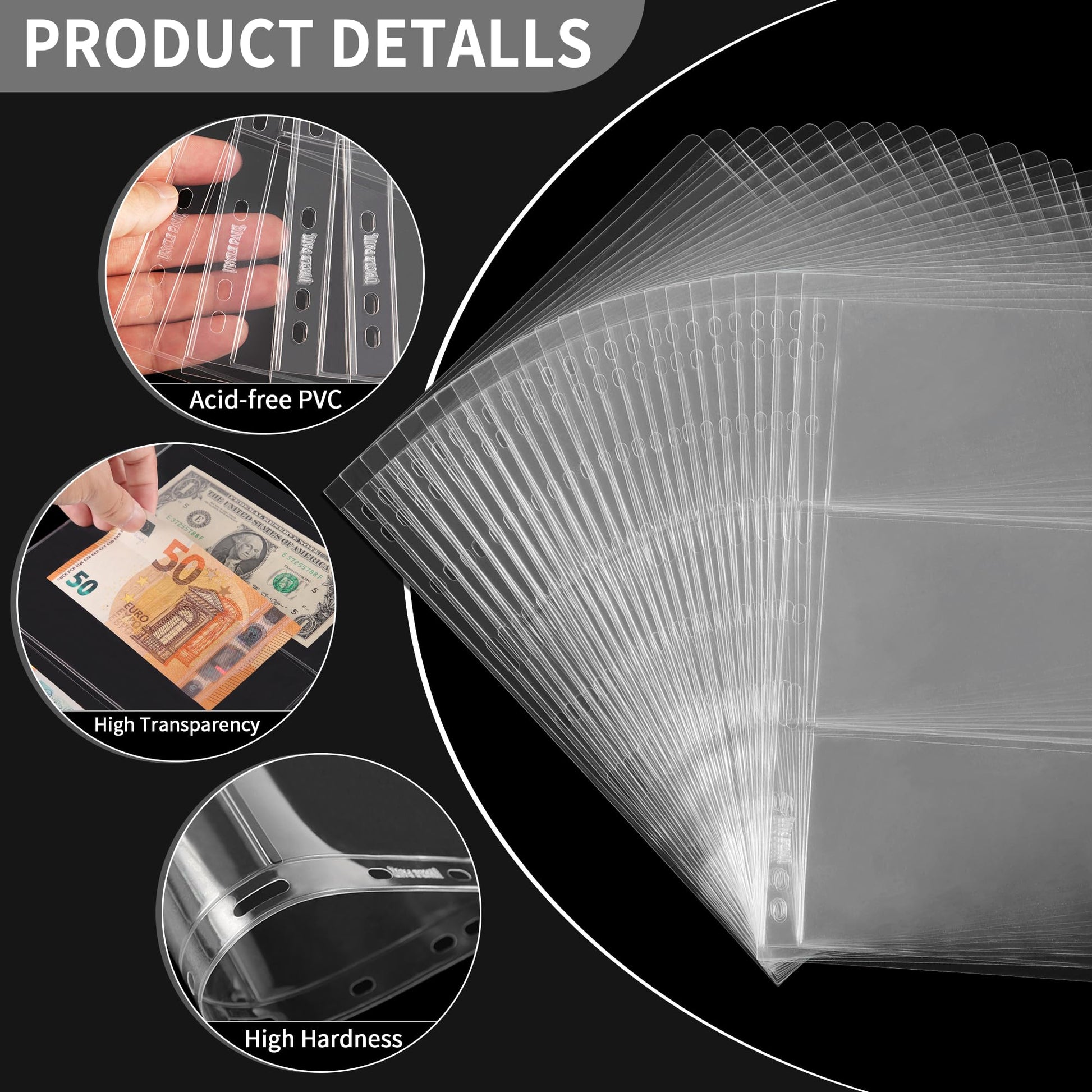 24 Sheets Currency Sleeves for Collectors Acid-Free PVC Paper Money Currency Pocket Pages Coin Collection Supplies - 72 Pockets 9-Hole Stamp Page