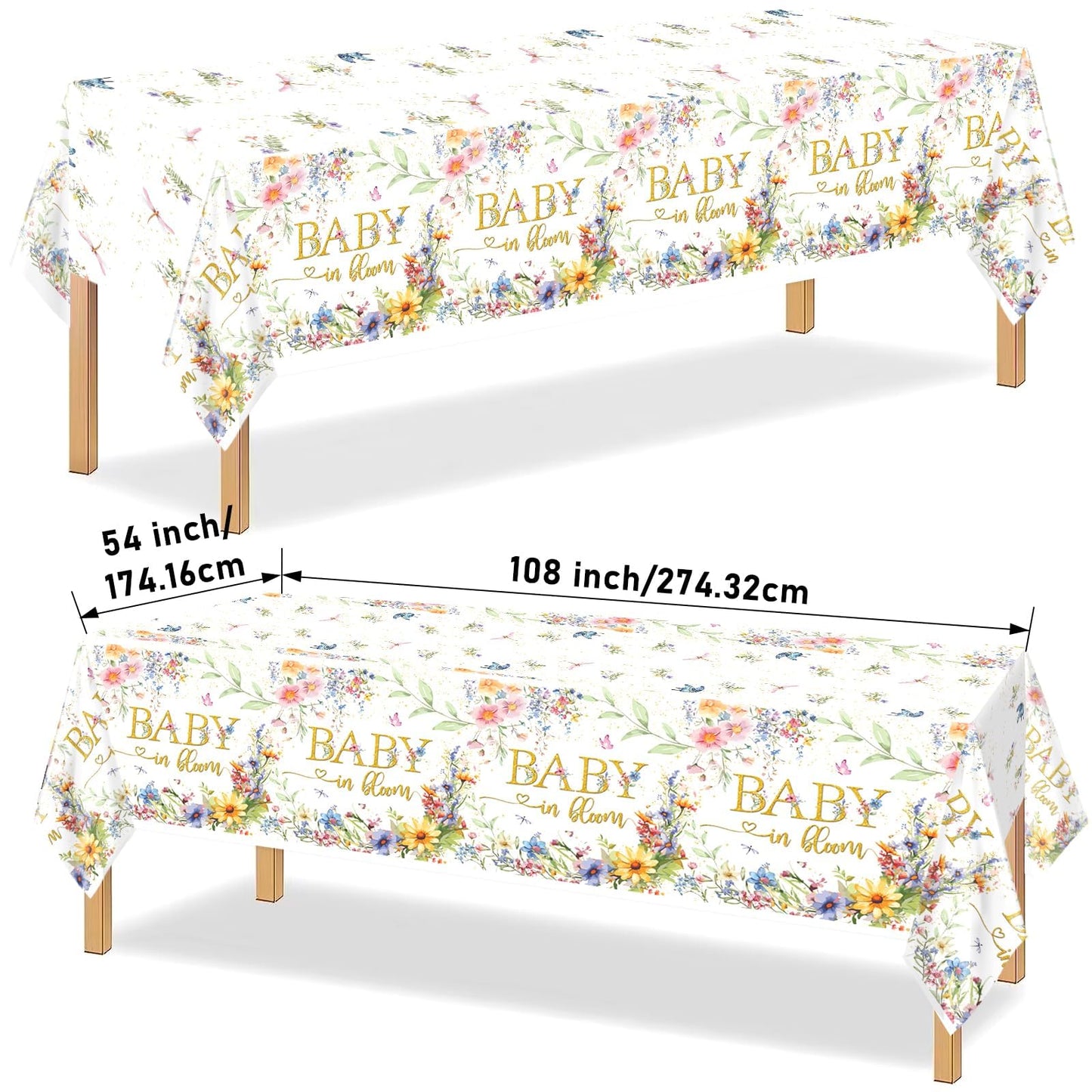 Yavxzvbw 3 Pack Baby in Bloom Table Cloth Baby in Bloom Baby Shower Decorations Wildflower Table Cloth Baby Shower Decorations, 54 × 108 inch