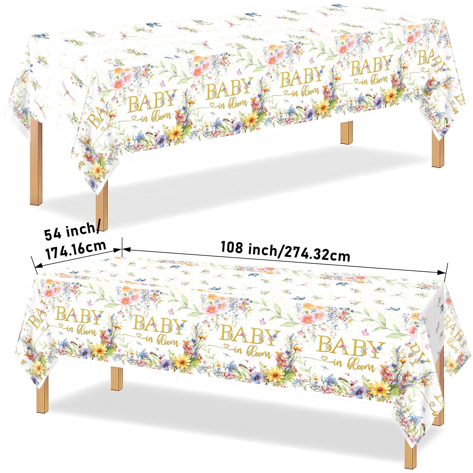 Yavxzvbw 3 Pack Baby in Bloom Table Cloth Baby in Bloom Baby Shower Decorations Wildflower Table Cloth Baby Shower Decorations, 54 × 108 inch