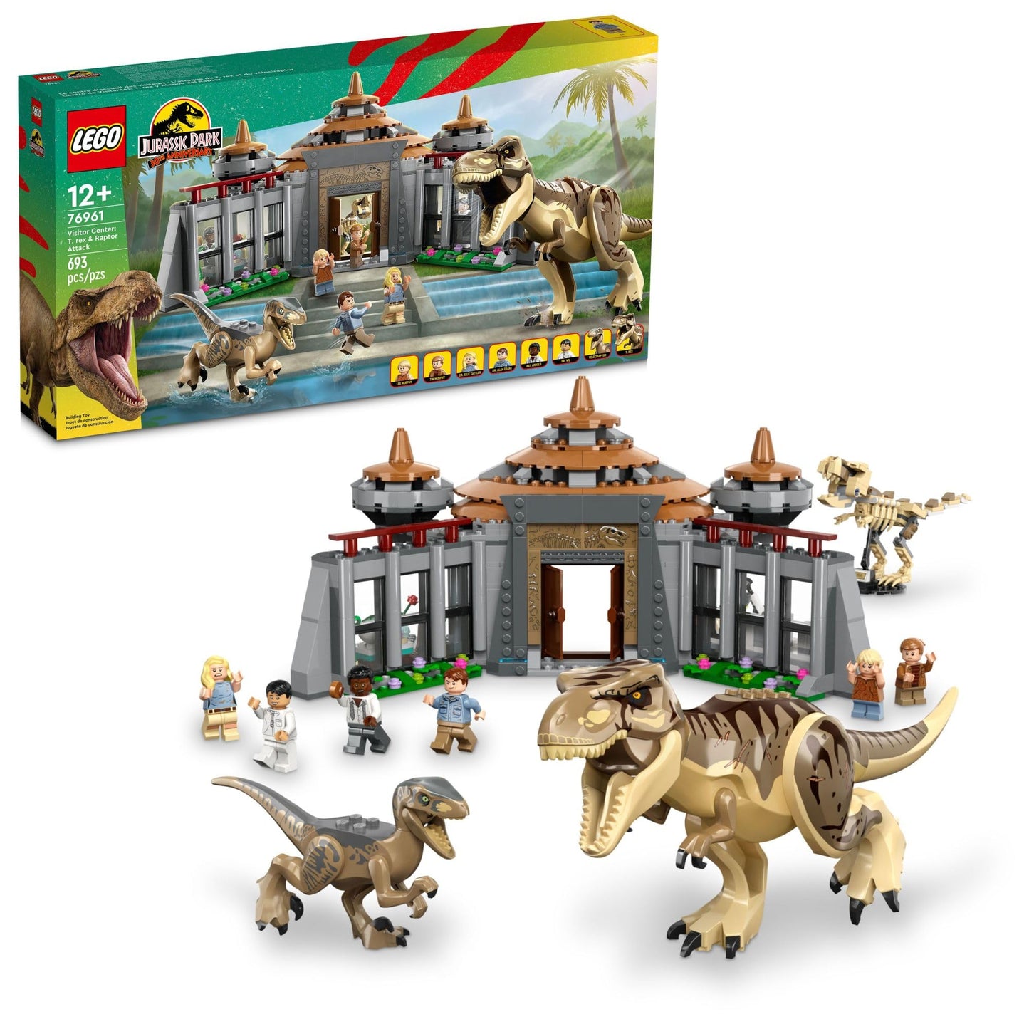 LEGO Jurassic Park Visitor Center: T. rex & Raptor Attack 76961 Buildable Dinosaur Toy; Gift for Teens and Kids Aged 12 and Up, Including a Dino