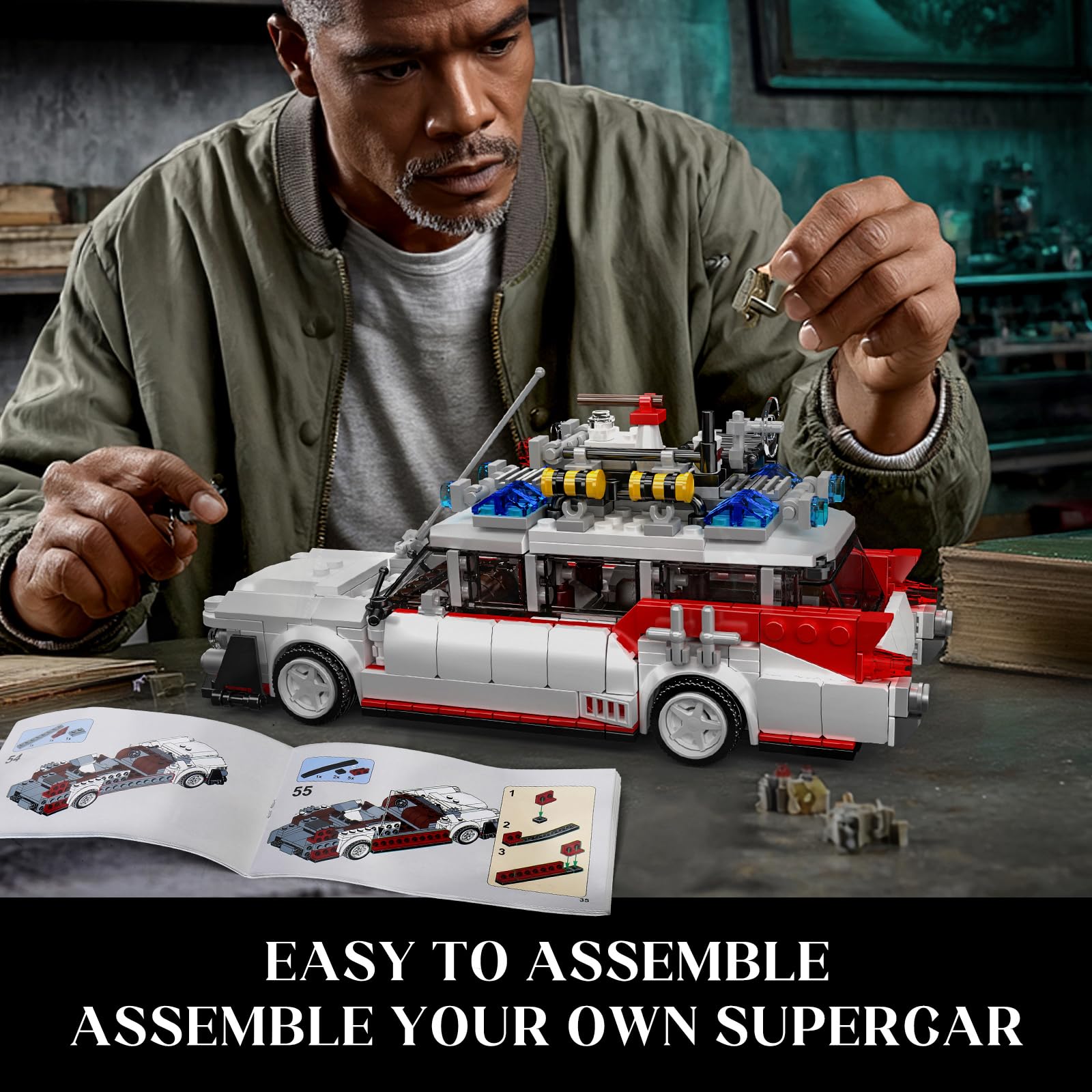 Mould King 10021 Ghost Car ECTO-1 Building Blocks Kit for Adults, Creative Christmas Birthday Gift for Ghost Bus Movie Fans, Highly Detailed Replica