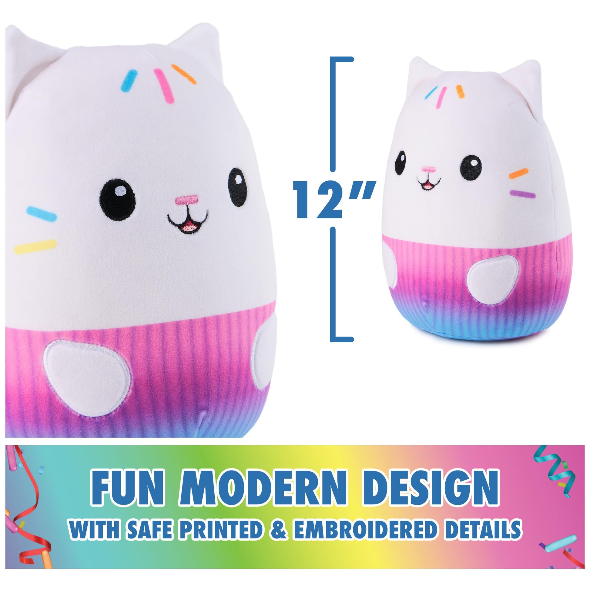 GUND Gabby’s Dollhouse Official Cakey Cat Squishy Plush Toy, Cat Stuffed Animal, Squishy Toys for Ages 1 & Up, White, 12”