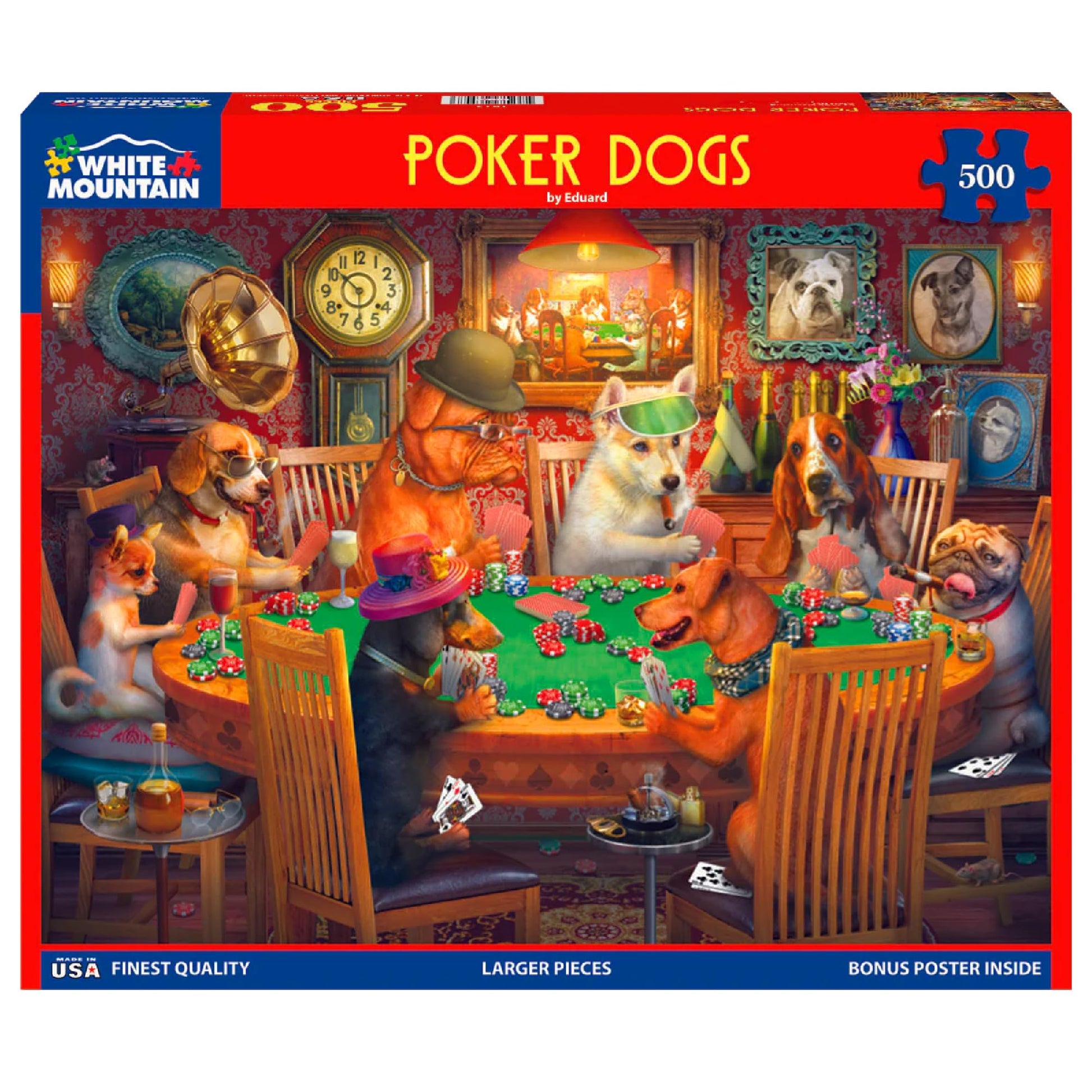 White Mountain 500 Piece Jigsaw Puzzle Funny Animal, Poker Dogs