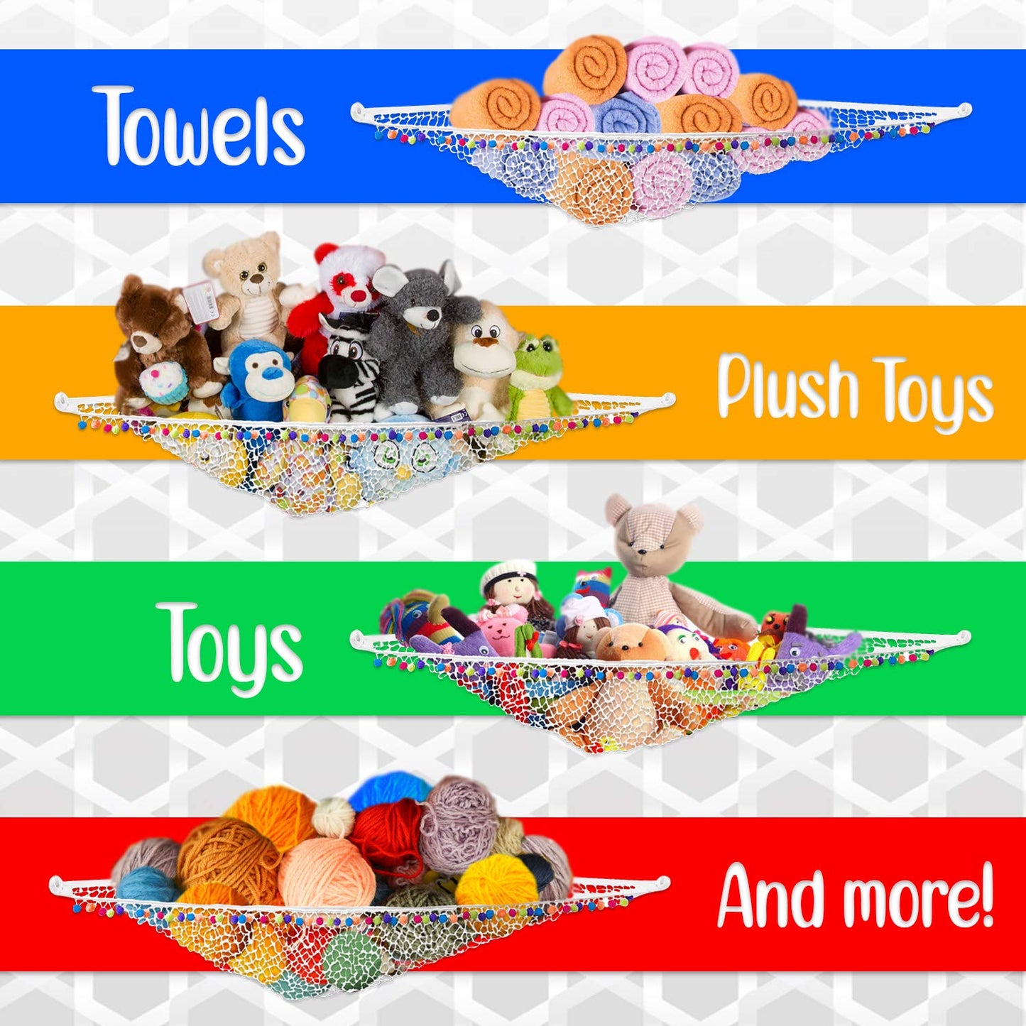 ASBE Jumbo Toy Hammock for Stuffed Animals -Stuffed Animal Net or Hammock, Hanging Ball Net, Doll Net to Hang on Bedroom Wall - Teddy Bear Hanging Net