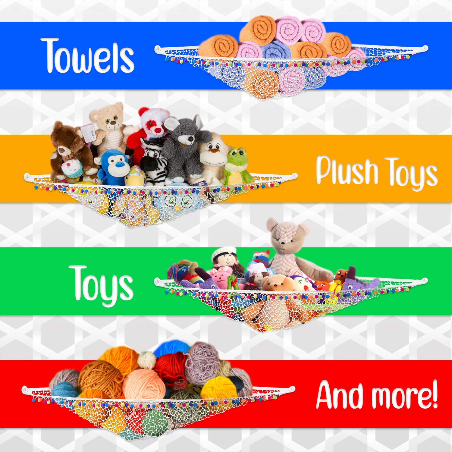 ASBE Jumbo Toy Hammock for Stuffed Animals -Stuffed Animal Net or Hammock, Hanging Ball Net, Doll Net to Hang on Bedroom Wall - Teddy Bear Hanging Net