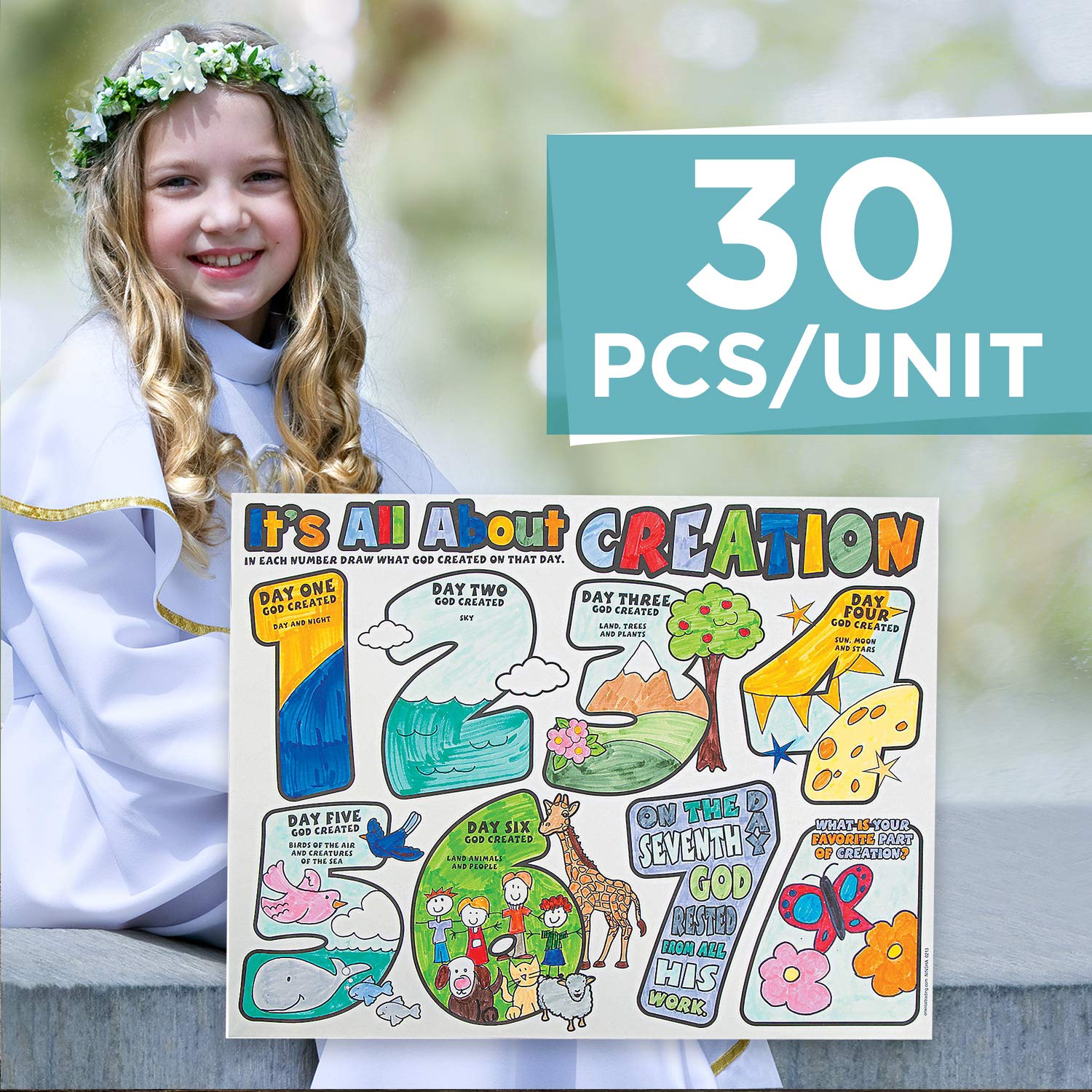 Fun Express Color Your Own All About Creation Poster - Set of 30 - Religious Crafts for Kids and Sunday School Activities VBS 2026